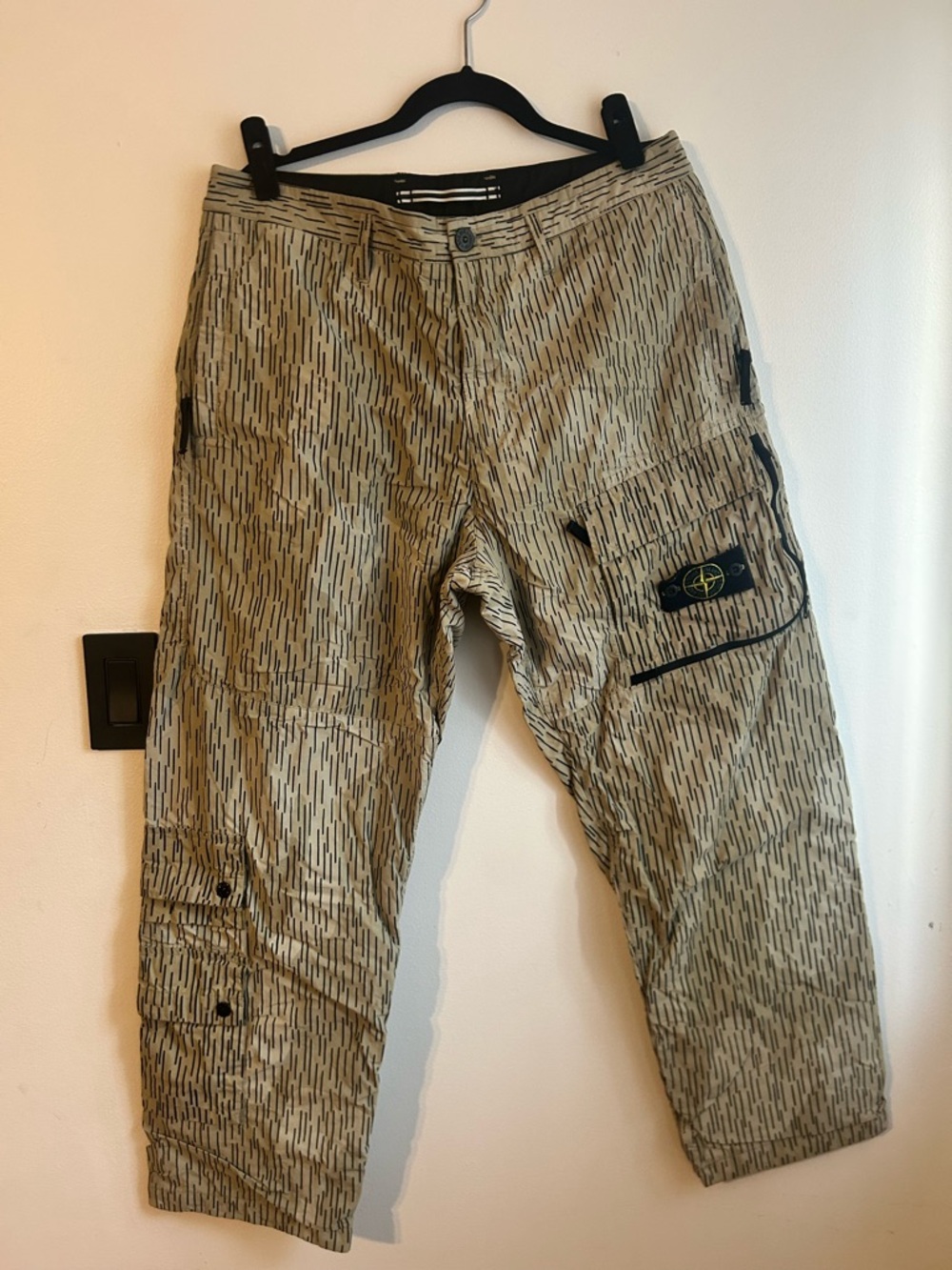 Stone Island Tan Stripe-Print Cargo Trousers